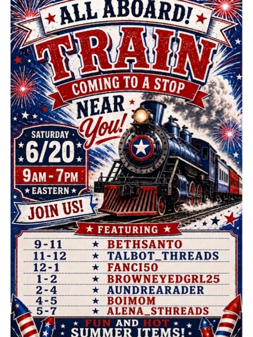 1st train show hosted by bethsanto and friends join us 6/20 9-7 eastern Sat